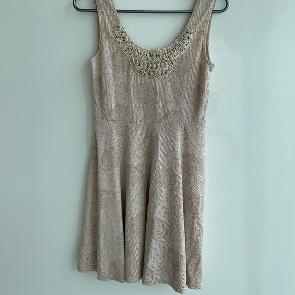 Free People Floral Sleeveless Mini Tan Dress Size S - Picture 2 of 5